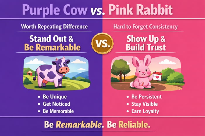 Purple cow vs. pink rabbit showdown